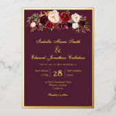 Elegant Rozen Burgundy & Blush Bouquet Gold Folie Uitnodiging (Voorkant)