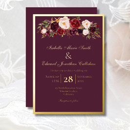 Elegant Rozen Burgundy & Blush Bouquet Gold Folie Uitnodiging