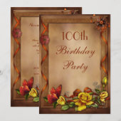 Elegant Rozen & Butterfly 100th Birthday Party Kaart (Voorkant / Achterkant)
