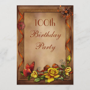 Elegant Rozen & Butterfly 100th Birthday Party Kaart