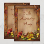 Elegant Rozen & Butterfly 50th Birthday Party Kaart (Voorkant / Achterkant)