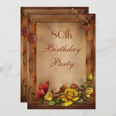 Elegant Rozen & Butterfly 80th Birthday Party Kaart (Voorkant / Achterkant)