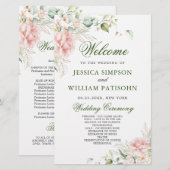 Elegant Rozen Eucalyptus Wedding Ceremony Programm (Voorkant / Achterkant)