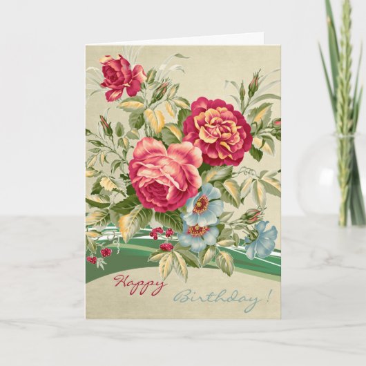 Elegant  Rozen Floral Birthday Kaart (Voorkant)