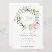 Elegant Rozen Floral Celebration of Life Funeral Kaart (Voorkant / Achterkant)