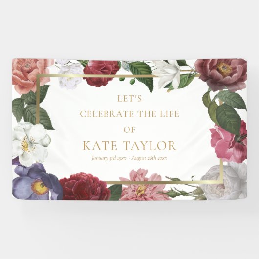Elegant Rozen Floral Funeral Memorial Service Bann Spandoek (Horizontaal)