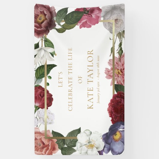 Elegant Rozen Floral Funeral Memorial Service Bann Spandoek (Verticaal)