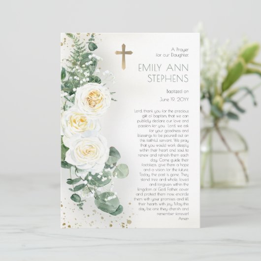 Elegant Rozen Floral Girl Baptism Kaart (Staand voorkant)