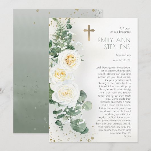 Elegant Rozen Floral Girl Baptism Kaart (Voorkant / Achterkant)