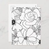 Elegant Rozen Floral Line Tekening Feestdagenkaart (Voorkant / Achterkant)