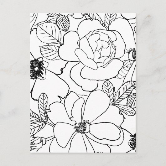 Elegant Rozen Floral Line Tekening Feestdagenkaart (Voorkant)