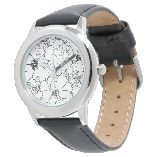 Elegant Rozen Floral Line Tekening Horloge (Gekanteld)