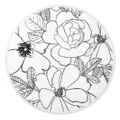Elegant Rozen Floral Line Tekening Keramische Knop (Voorkant)