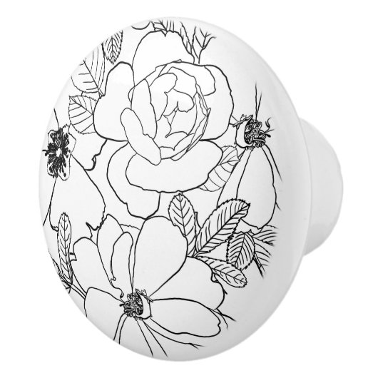 Elegant Rozen Floral Line Tekening Keramische Knop (Rechts)