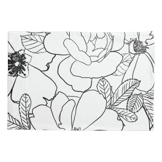 Elegant Rozen Floral Line Tekening Kussensloop (Achterkant-Links)