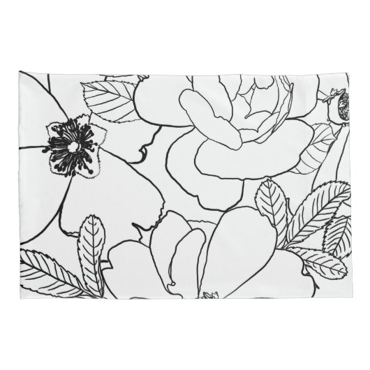 Elegant Rozen Floral Line Tekening Kussensloop (Achterkant-Rechts)