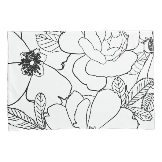 Elegant Rozen Floral Line Tekening Kussensloop (Voorkant-Rechts)