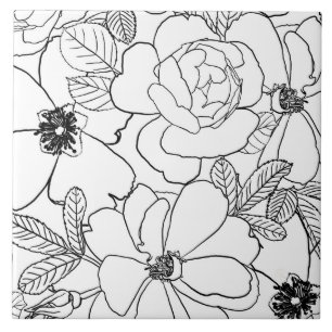 Elegant Rozen Floral Line Tekening Tegeltje