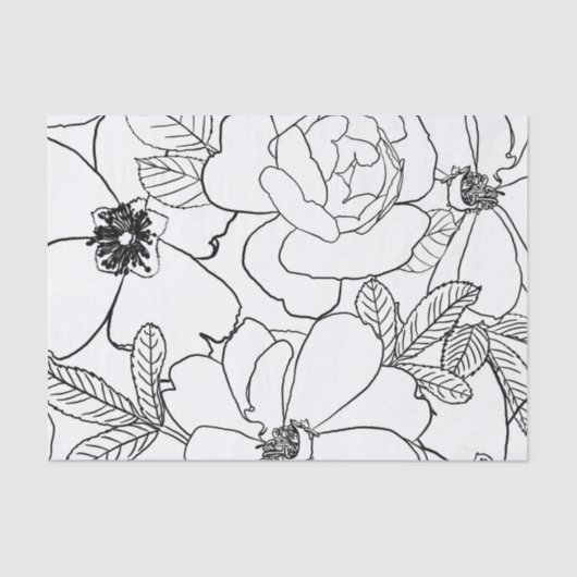 Elegant Rozen Floral Line Tekening Tissuepapier (Voorkant)