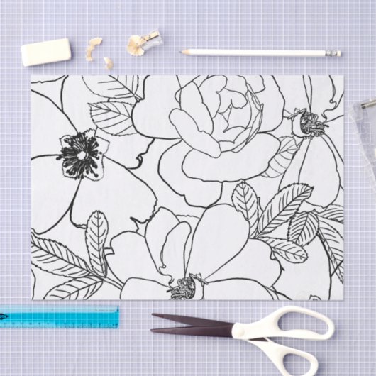 Elegant Rozen Floral Line Tekening Tissuepapier (Craft)