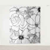 Elegant Rozen Floral Line Tekening Wandkleed (Voorkant)