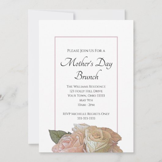 Elegant Rozen Floral Moederdag Brunch Kaart (Voorkant)