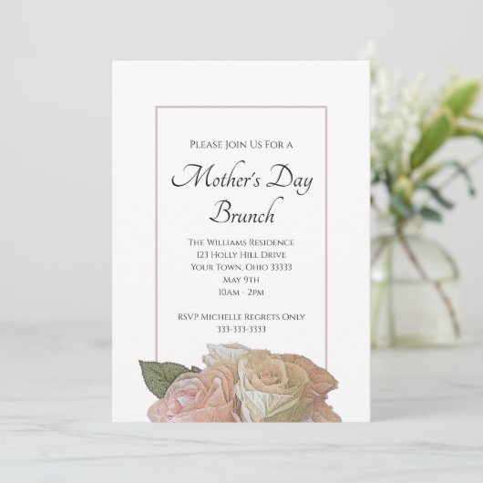 Elegant Rozen Floral Moederdag Brunch Kaart (Staand voorkant)