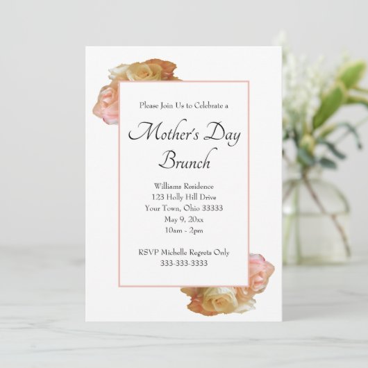 Elegant Rozen Floral Moederdag Brunch Kaart (Staand voorkant)