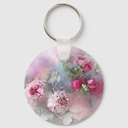 Elegant Rozen Flowers Waterverf Art Sjabloon Sleutelhanger (Voorkant)
