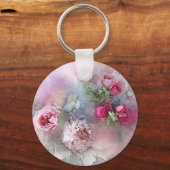 Elegant Rozen Flowers Waterverf Art Sjabloon Sleutelhanger (Voorkant)