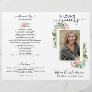 Elegant Rozen Foto Memorial Funeral Programme