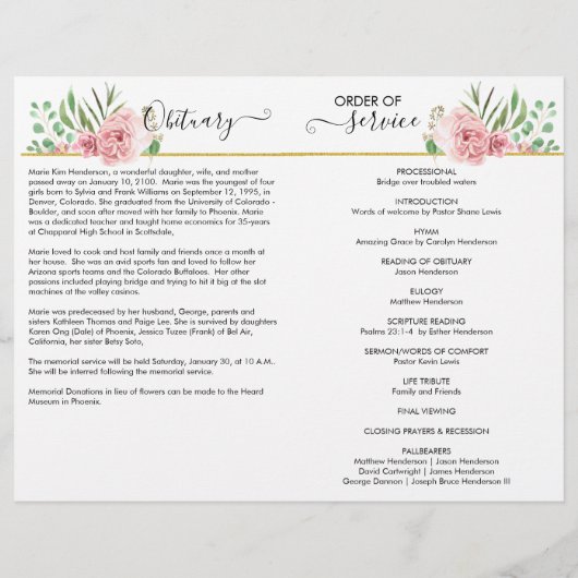 Elegant Rozen Foto Memorial Funeral Programme (Achterkant)