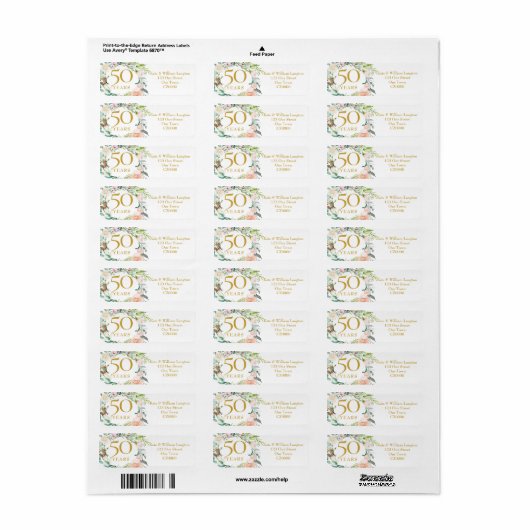 Elegant Rozen Garland 50th Jubileum Address Etiket (Full Sheet)
