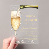 Elegant Rozen gouden parels & Prosecco Vrijgezelle Acryl Uitnodigingen (Insitu (Draagbaar))