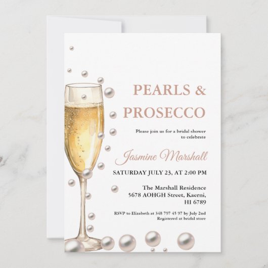 Elegant Rozen gouden parels & Prosecco Vrijgezelle Kaart