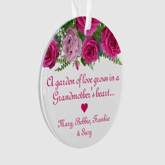 Elegant Rozen Grandma Ornament van kleinkinderen (voorkant)