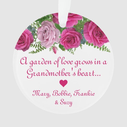Elegant Rozen Grandma Ornament van kleinkinderen (voorkant)