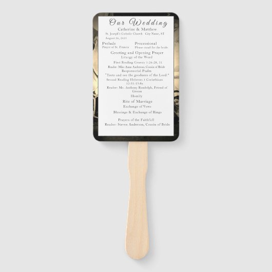 Elegant Rozen Katholiek Huwelijksprogramma Handwaaier (Voorkant)