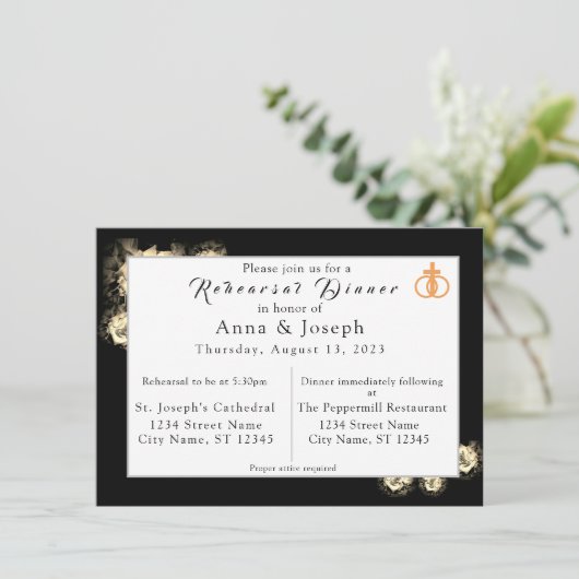 Elegant Rozen katholieke bruiloft Kaart (Staand voorkant)