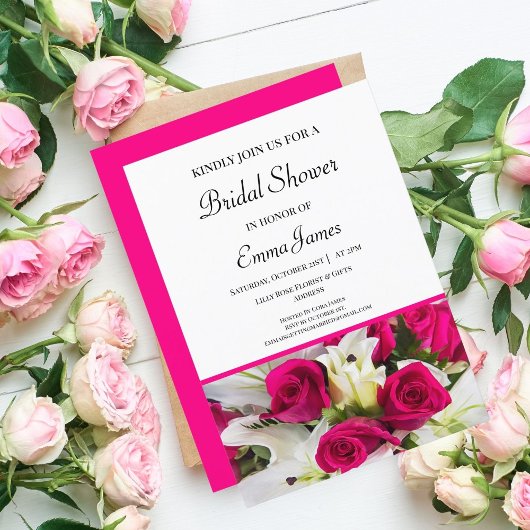 Elegant Rozen & Lilies Bridal Shower Invitation Kaart