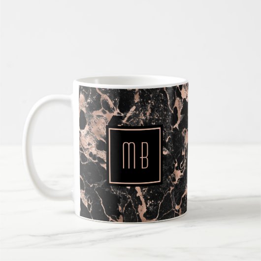 Elegant Rozen marmer met monogram Koffiemok (Links)