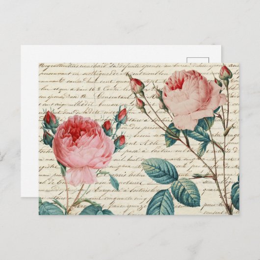 Elegant Rozen op het handschrift Frans script Briefkaart (Voorkant / Achterkant)