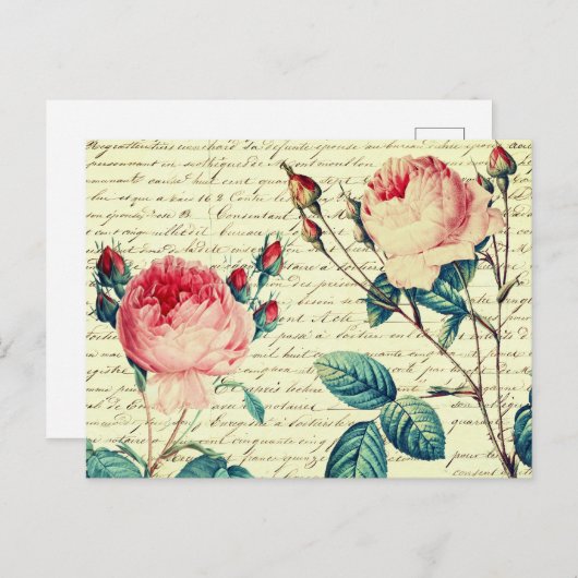 Elegant  Rozen op het handschrift Frans script Briefkaart (Voorkant / Achterkant)