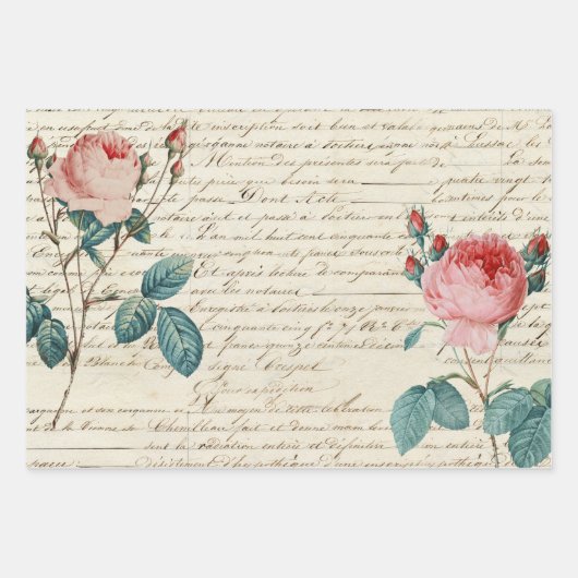 Elegant Rozen op het handschrift Frans script Inpakpapier Vel (Voorkant 3)