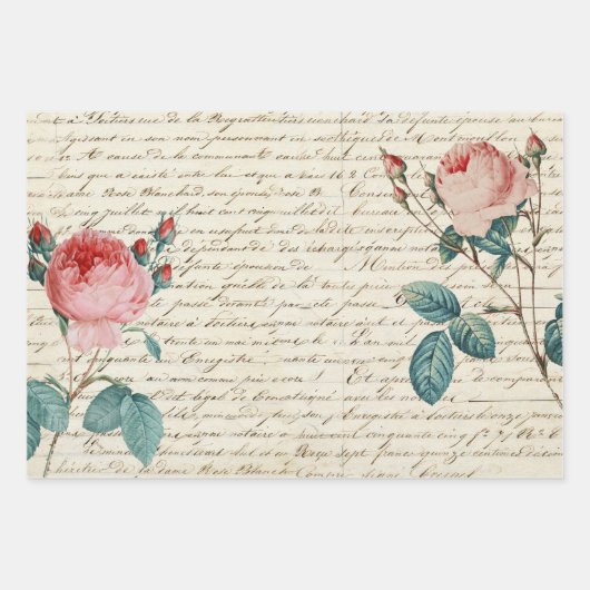 Elegant  Rozen op het handschrift Frans script Inpakpapier Vel (Voorkant)