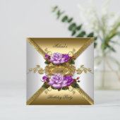 Elegant Rozen Paars White Gold Birthday Party Kaart (Staand voorkant)