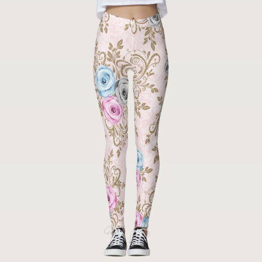 Elegant rozen patroon leggings (Voorkant)
