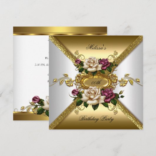 Elegant Rozen Pink White Gold Birthday Partij 2 Kaart (Voorkant / Achterkant)