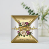 Elegant Rozen Pink White Gold Birthday Partij 2 Kaart (Staand voorkant)