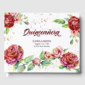Elegant  Rozen Rode roze Floral Quinceanera Gastenboek (Voorkant)